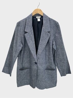 Vintage Ilyza New York Linen Cotton Blazer Plaid Old Money Boyfriend Classic M